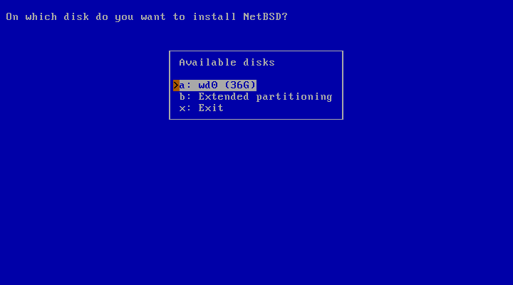 Select the disk to install NetBSD