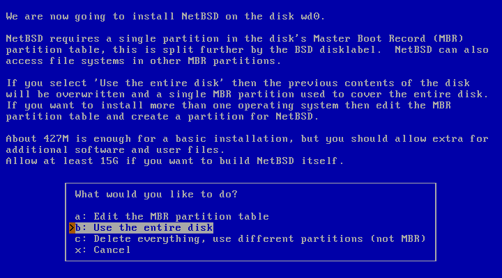 Install NetBSD on the selected disk 