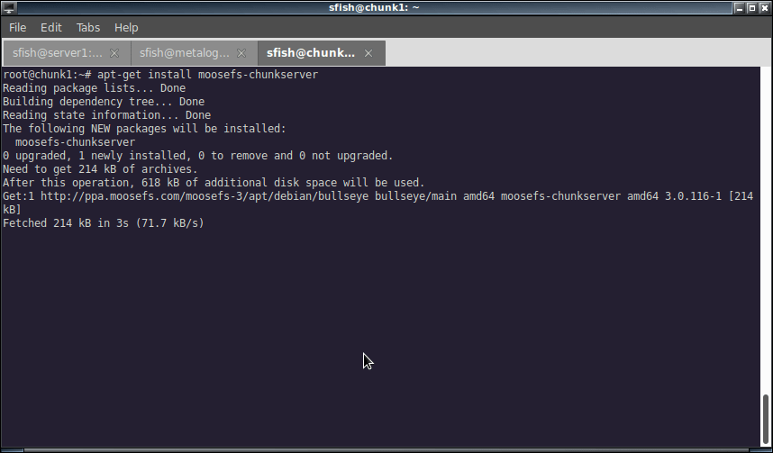 working with moosefs. Installing the chunkserver service