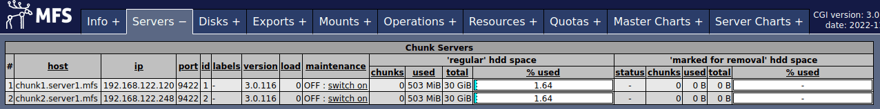 working with moosefs. Two chunkservers 