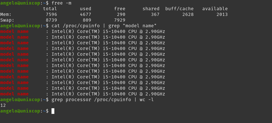 CPU and memory info