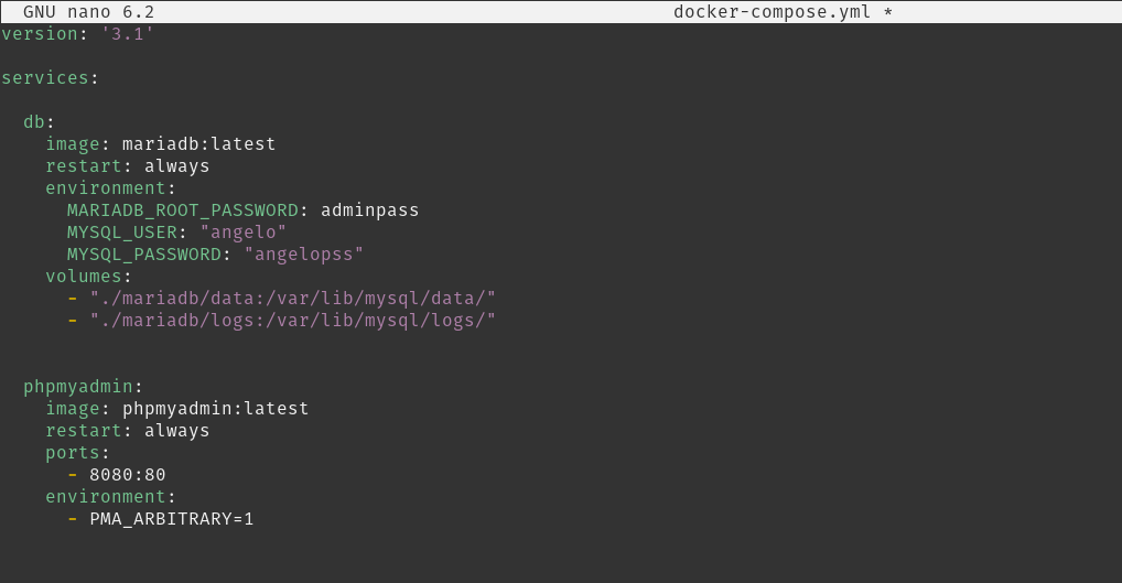 Docker Compose file for MariaDB and PhpMyAdmin