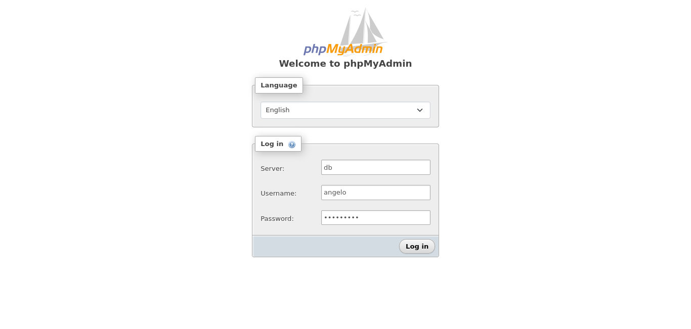 PhpMyAdmin login screen