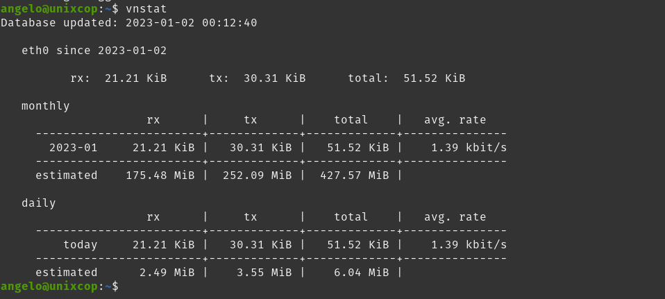 Using vnStat to monitor the network