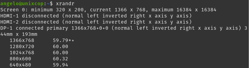 using xrandr to find out the supported resolution