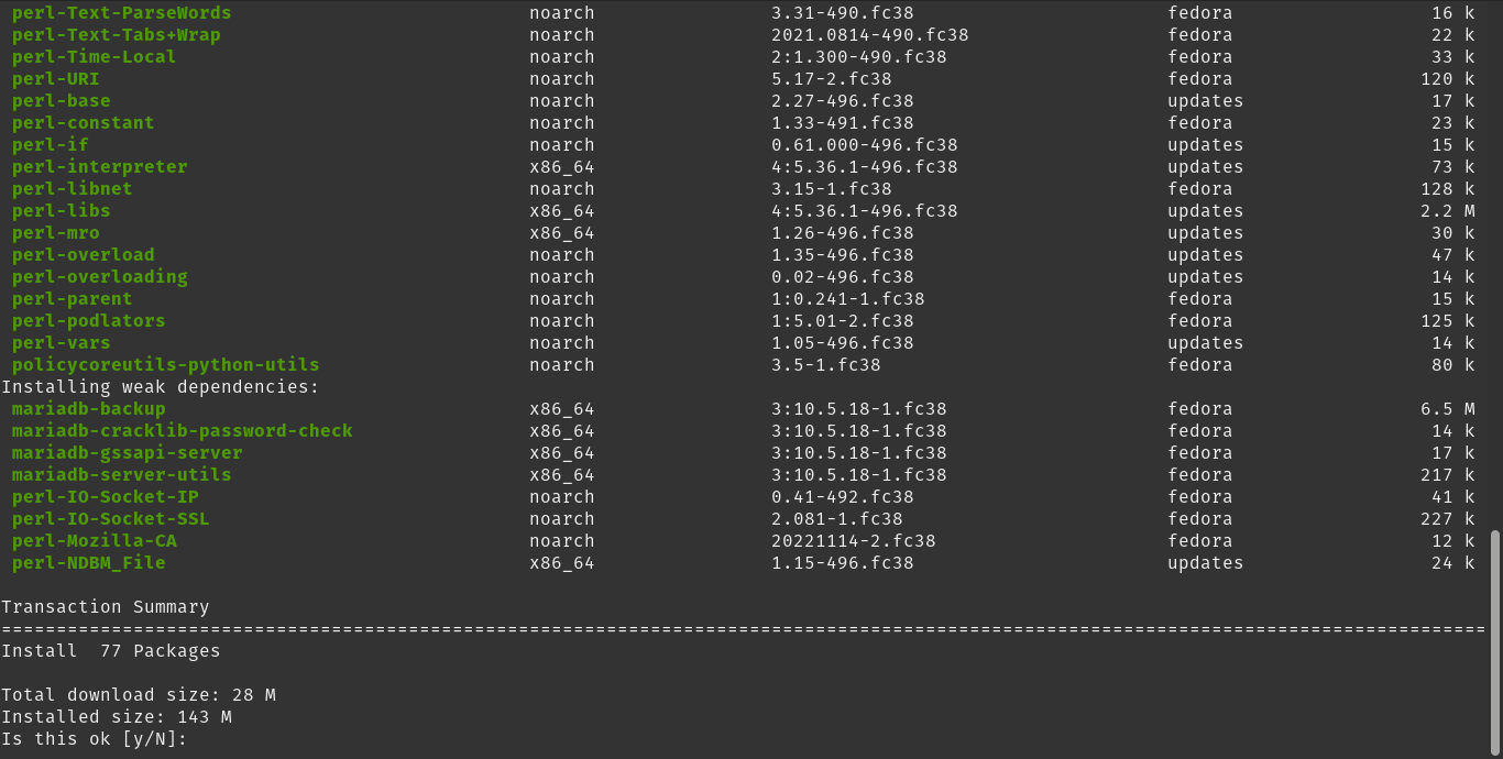 Install MariaDB on Fedora 38 / 37