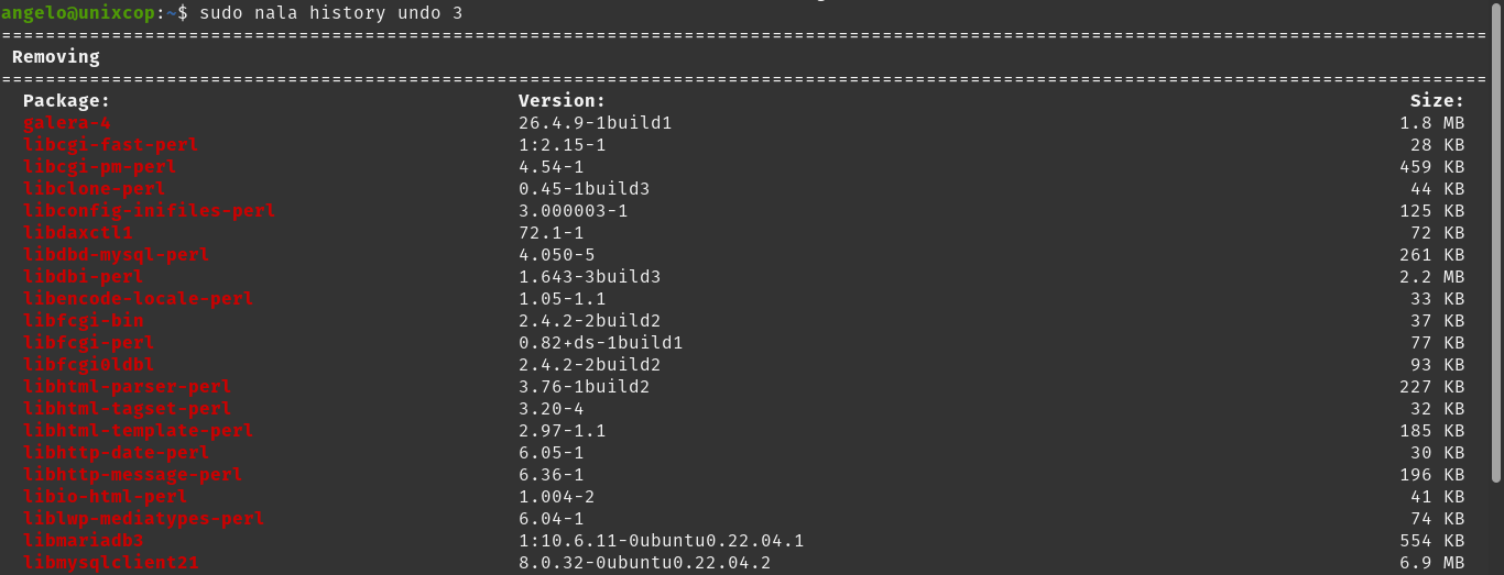 Using Nala to undo commands