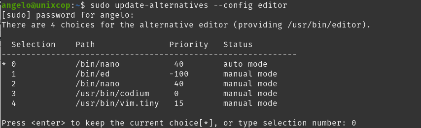 Set the default text editor in Ubuntu using the terminal