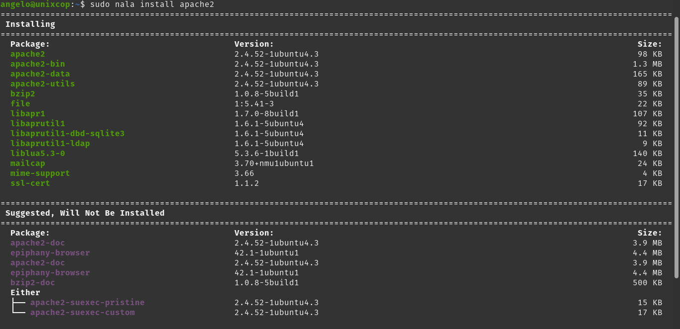 Using Nala to install Apache