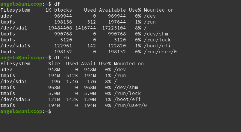 Find out how much disk space is remaining with du command