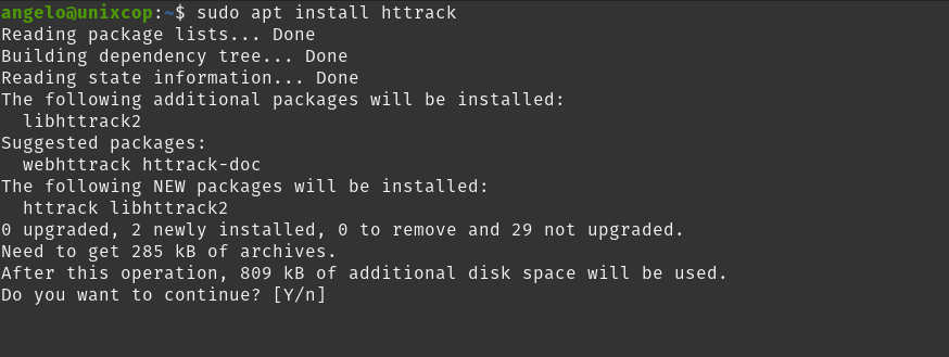 Install httrack - Website downloader