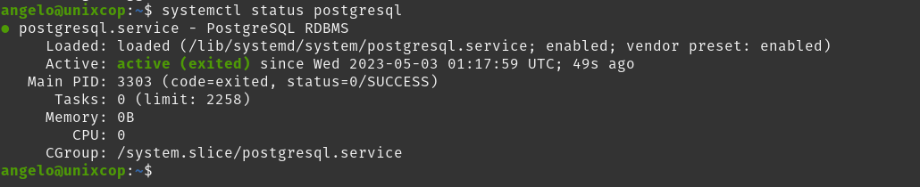 PostgreSQL status